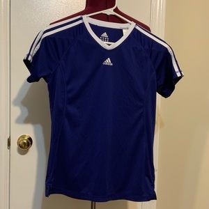 NWOT adidas Active V-Neck Blue & White Tee Short Sleeves S